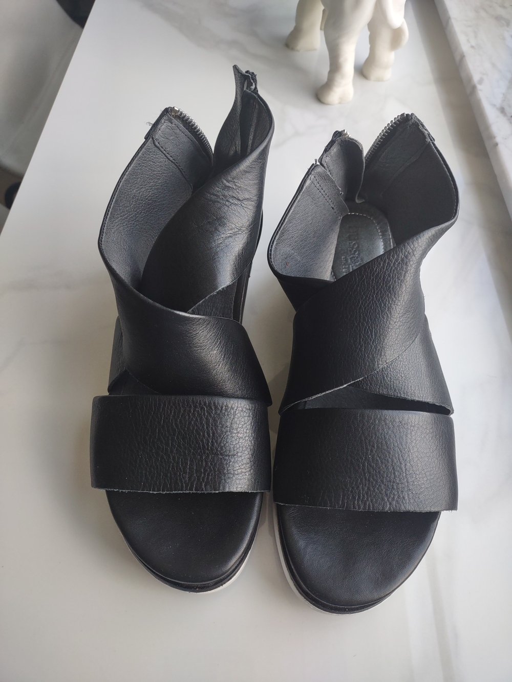 bussola Black Crisscross Zip-Back Leather Sandals